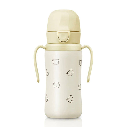 Grosmimi Stainless Steel Straw Cup with Flip Top - 10oz (300ml): Bear_Butter