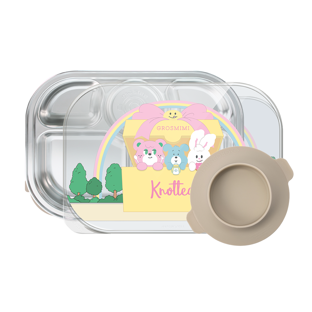 Grosmimi Stainless Steel Food Tray with 5 Compartment: Knotted with suction