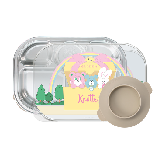 Grosmimi Stainless Steel Food Tray with 5 Compartment: Knotted with suction