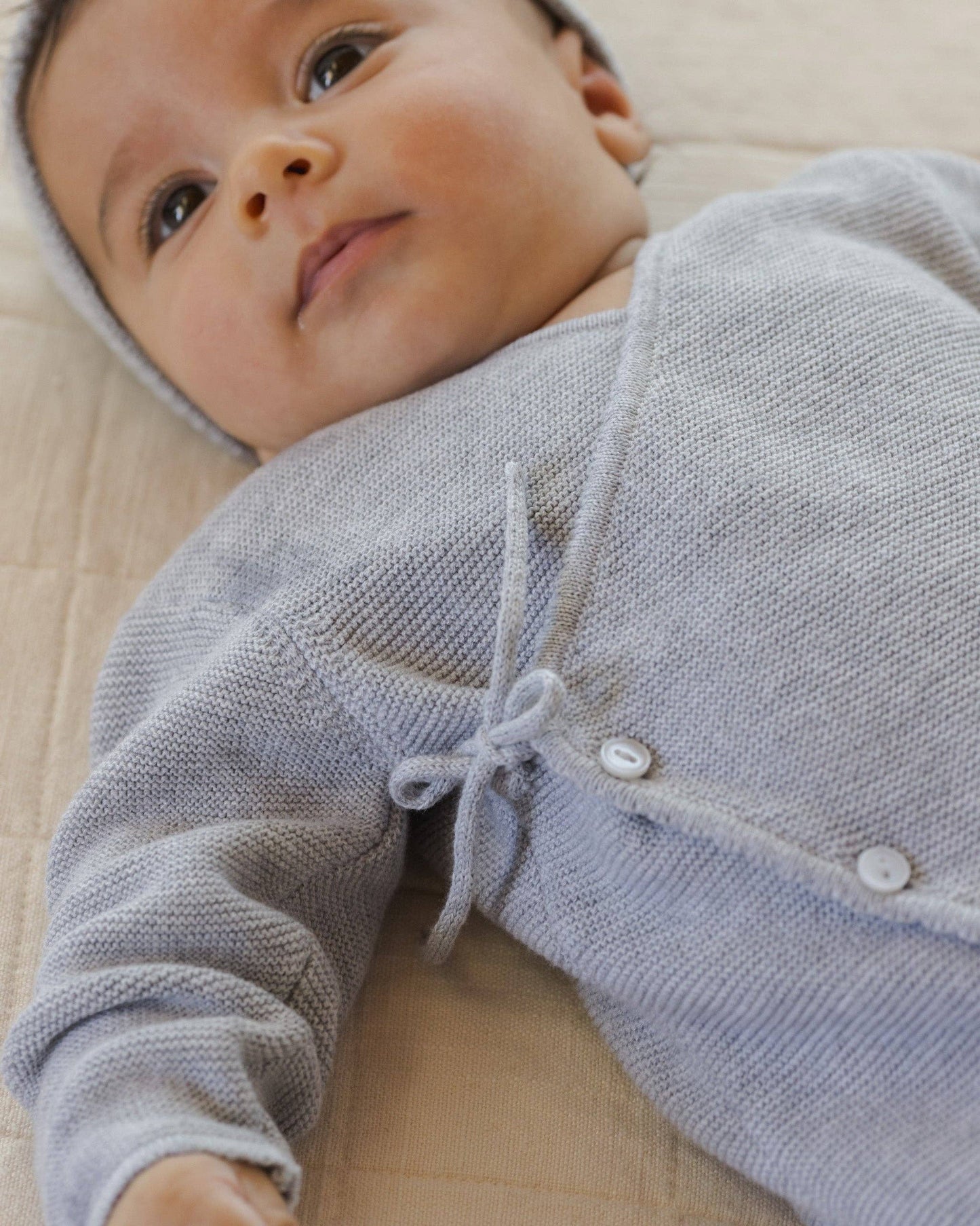 Quincy Mae Wrap Knit Footie || Heathered Dusty Blue