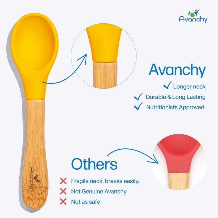 Avanchy Bamboo and Silicone Baby Spoons (Older Babies)