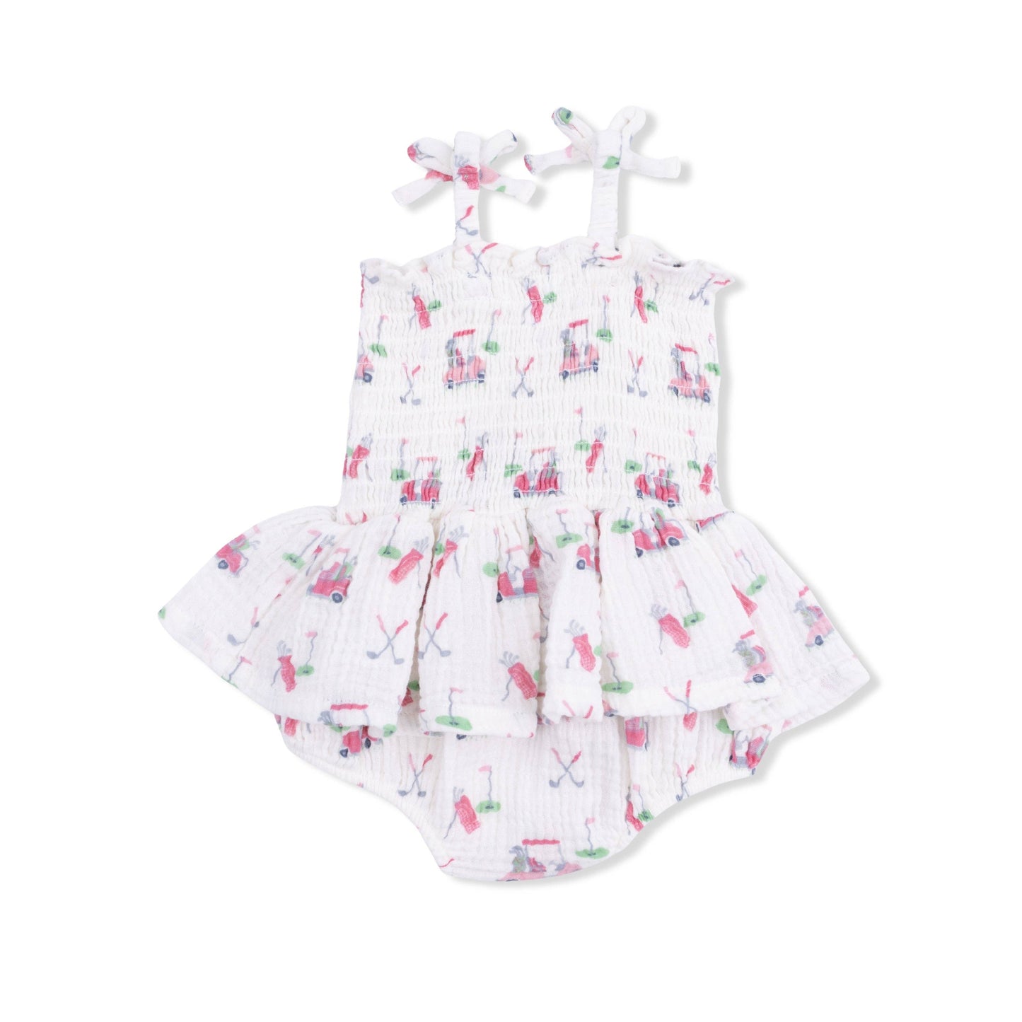 Baby Golf Carts Pink Smocked Bubble Romper with Skirt