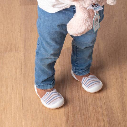 Komuello first walker baby sock shoes-Flat-Brown Stripe