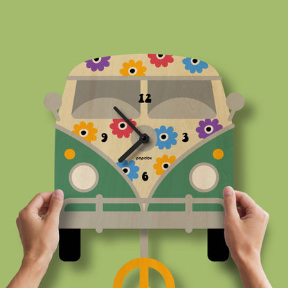 Peace Bus Pendulum Clock - Wood