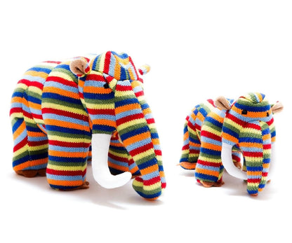 Knitted Woolly Mammoth Plush Toy in Bright Stripes