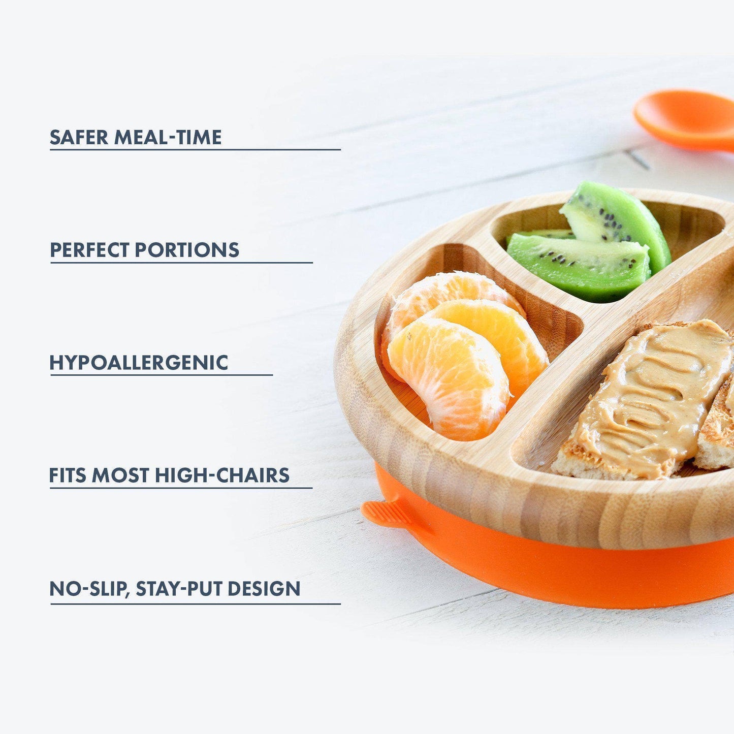 Baby Divided Plate + Spoon | Bamboo & Silicone: Blue