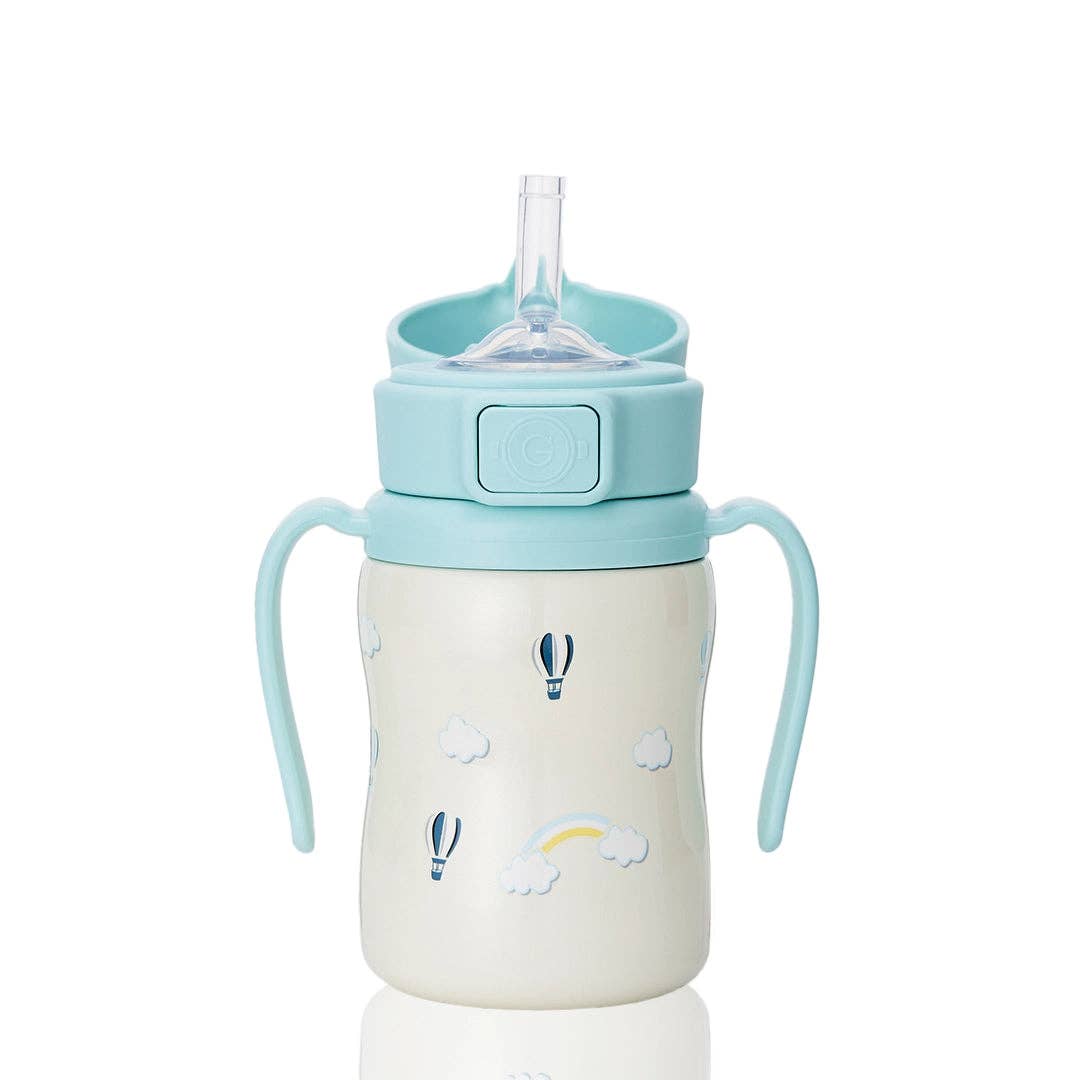 Grosmimi Stainless Steel Straw Cup with Flip Top - 6oz (200ml): Air Balloon_Blue