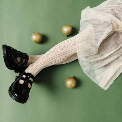 Little Stocking Co. Fancy Knit Tights - Vanilla