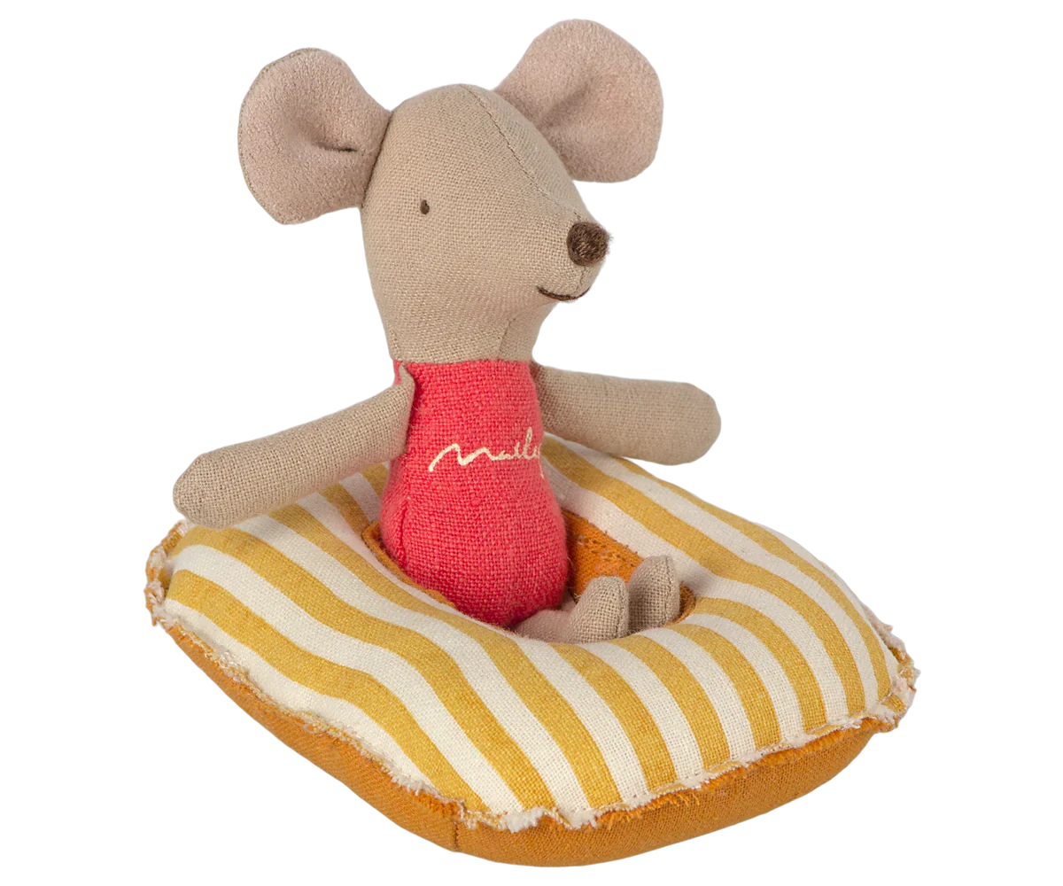 Maileg Rubber Boat Small Mouse, Yellow Stripe