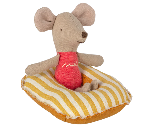 Maileg Rubber Boat Small Mouse, Yellow Stripe