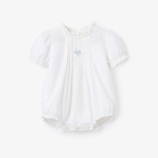 SWISS DOT PINTUCKED BUBBLE W/ ROSE EMBROIDERY