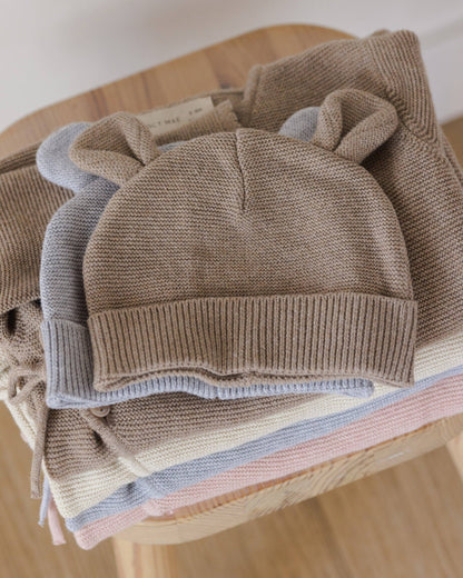 Quincy Mae Baby Bear Beanie || Heathered Dusty Blue