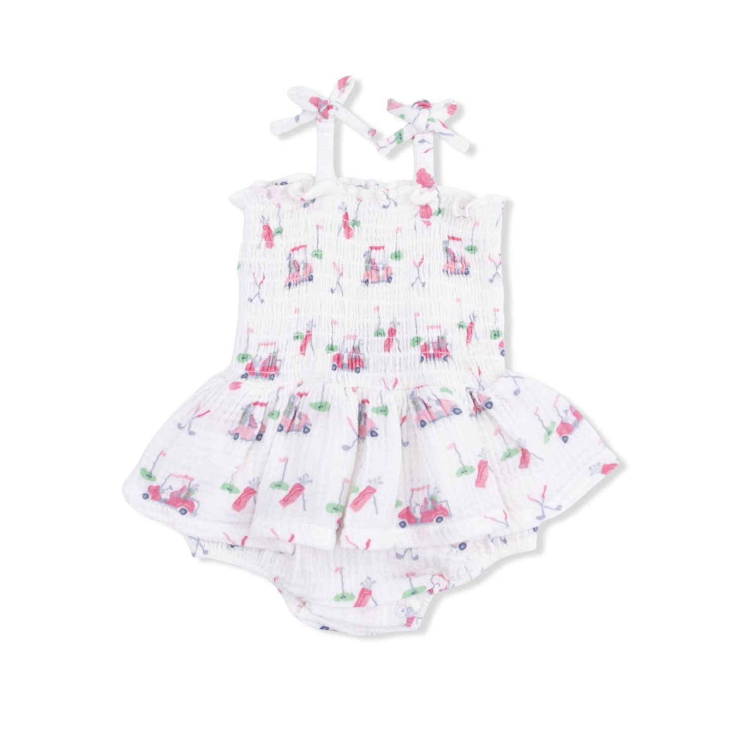Baby Golf Carts Pink Smocked Bubble Romper with Skirt