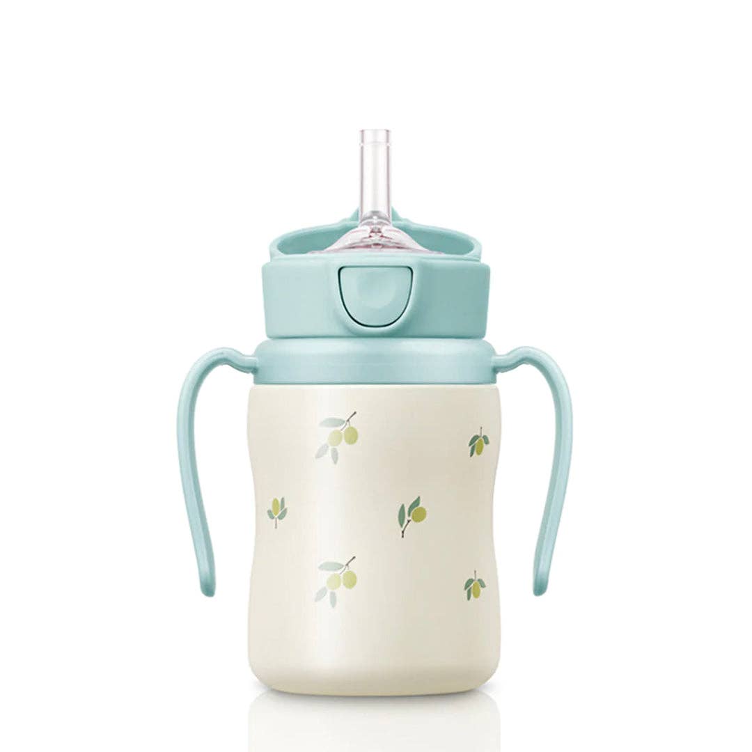 Grosmimi Stainless Steel Straw Cup with Flip Top - 6oz (200ml): Bear_Butter