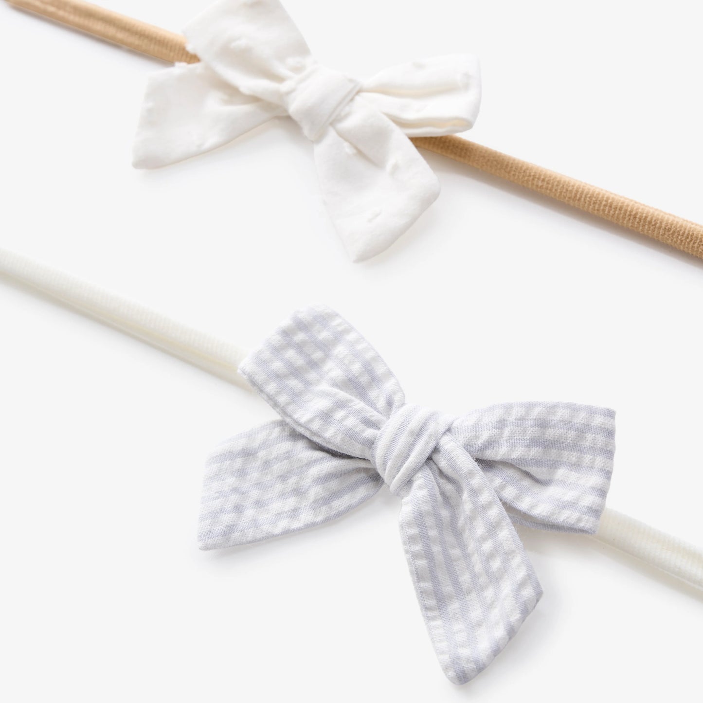 BLUE SEERSUCKER/WHITE SWISS DOT HEADBAND SET