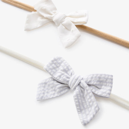 BLUE SEERSUCKER/WHITE SWISS DOT HEADBAND SET