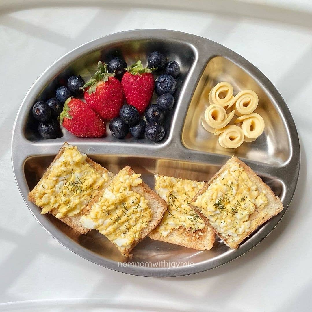 Baby Round Divided Plate | Stainless Steel & Silicone: Pink