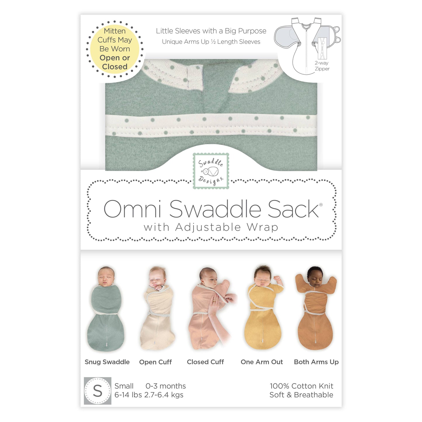 Omni Swaddle Sack, Heathered Jadeite, Newborn 0-3 Mo: Small 0-3 Mo