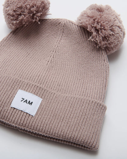 7AM Pom Pom Beanie Ash Rose