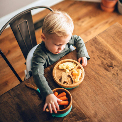Baby Divided Plate + Spoon | Bamboo & Silicone: Blue