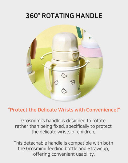 Grosmimi Stainless Steel Straw Cup with Flip Top - 6oz (200ml): Bear_Butter