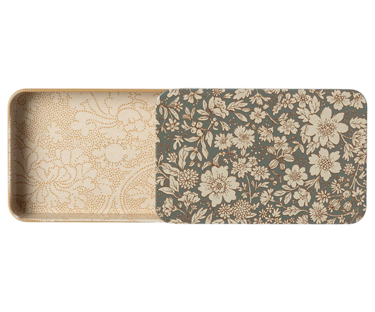 Metal box w. sliding lid, Blossom - Blue