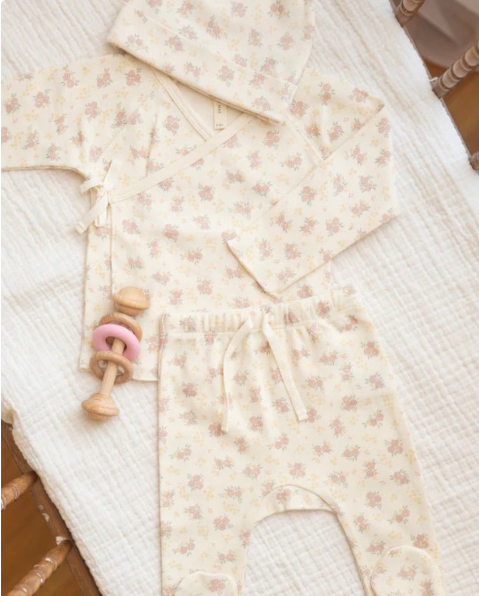 Wrap Top + Footed Pant Set Flower Field