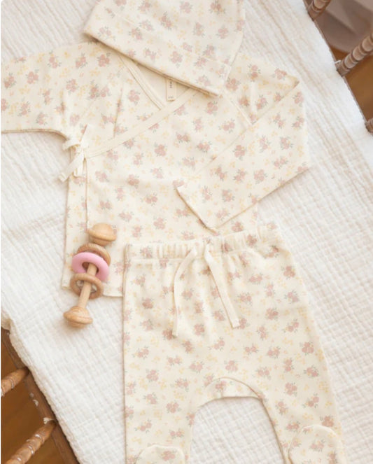 Wrap Top + Footed Pant Set Flower Field