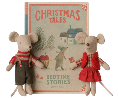 Christmas Twin Mice, Little Sister and Brother in Book