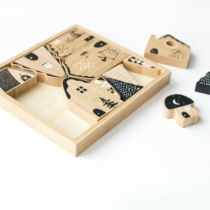 Woodland Village - Wooden Fantasy House Blocks Set