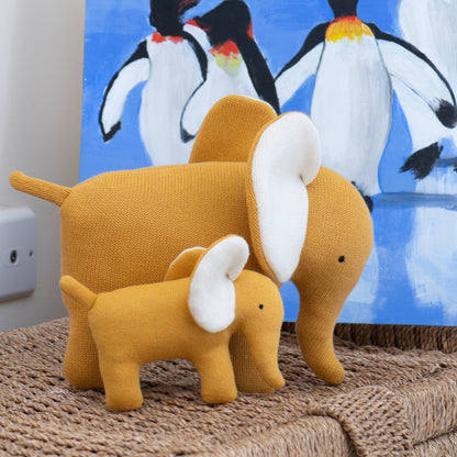 Small Knitted Organic Cotton Mustard Elephant Plush Toy