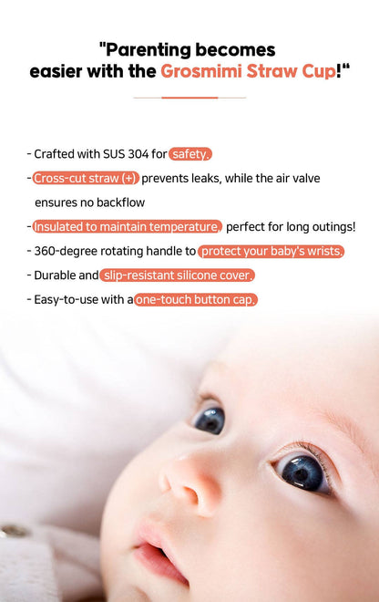 Grosmimi Stainless Steel Straw Cup with Flip Top - 10oz (300ml): Flower_Coral