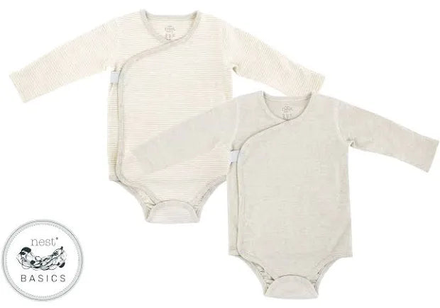 Basics Kimono Ribbed Long Sleeve Onesie (Organic Cotton, 2 Pack) - White