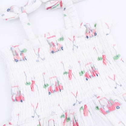 Baby Golf Carts Pink Smocked Bubble Romper with Skirt