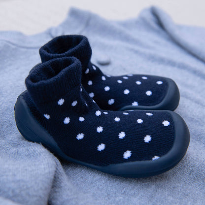Komuello first walker baby sock shoes - Dotty - Navy