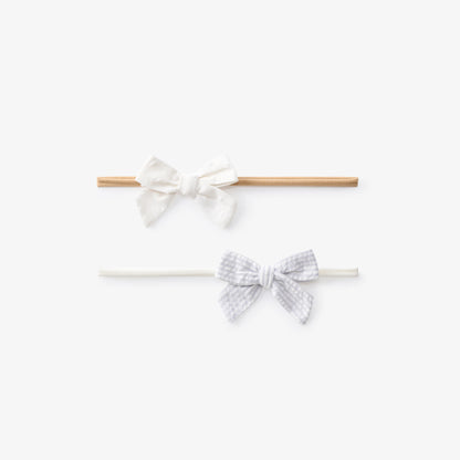 BLUE SEERSUCKER/WHITE SWISS DOT HEADBAND SET