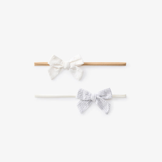 BLUE SEERSUCKER/WHITE SWISS DOT HEADBAND SET
