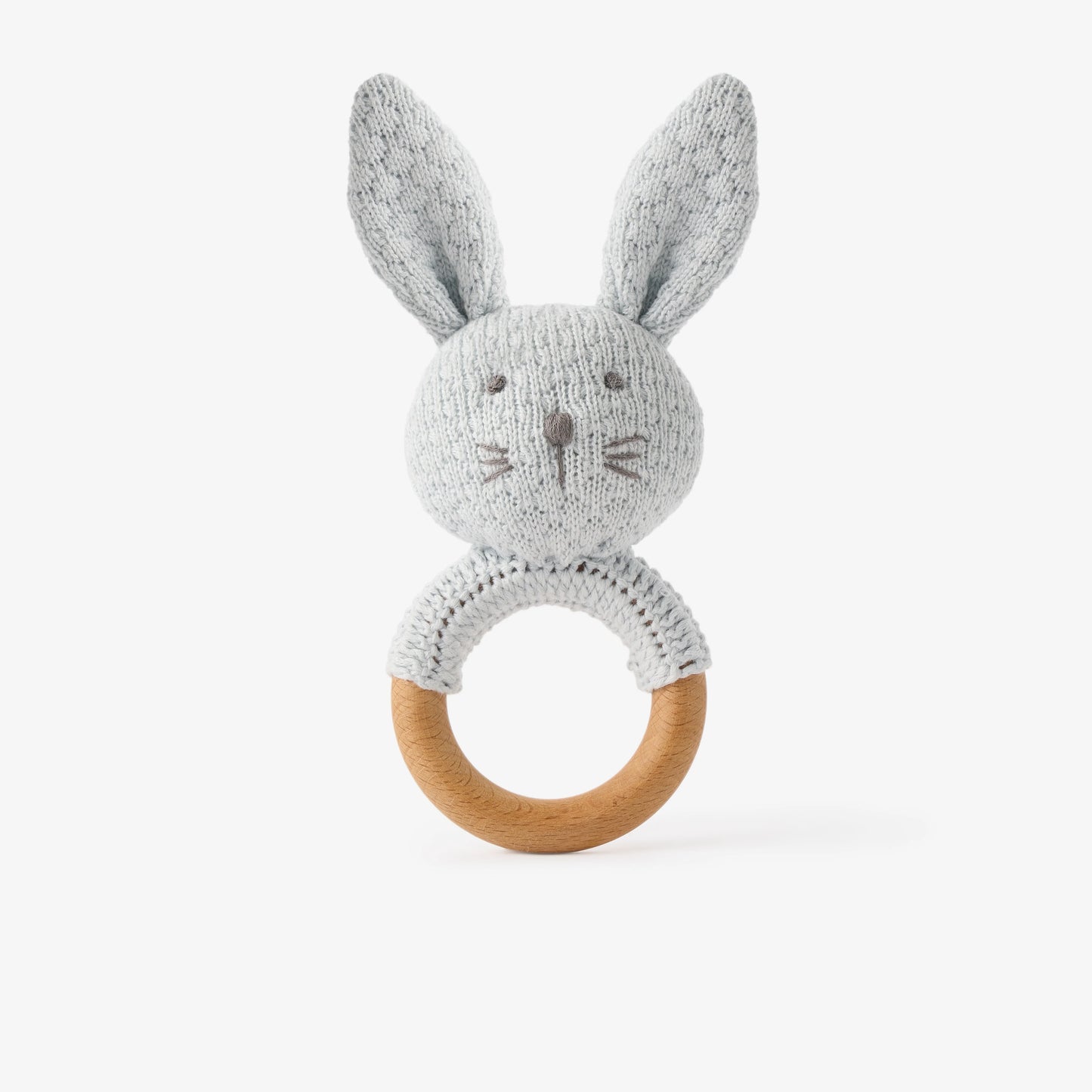 BUNNY KNIT WOODEN RING RATTLE