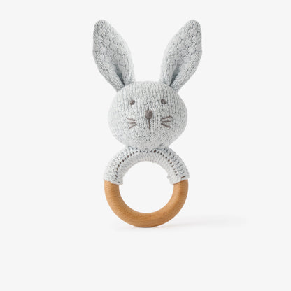 BUNNY KNIT WOODEN RING RATTLE