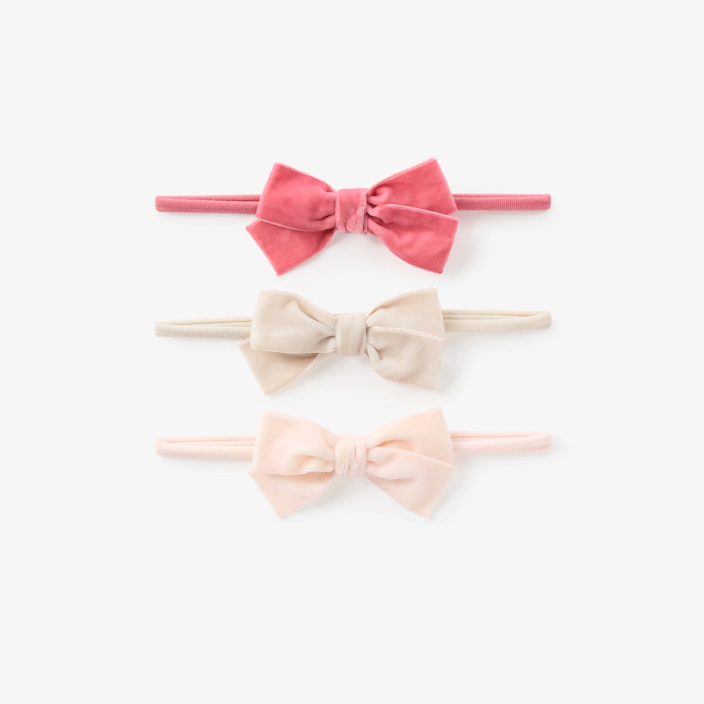 PINK VELVET BOW HEADBAND SET 3 PK