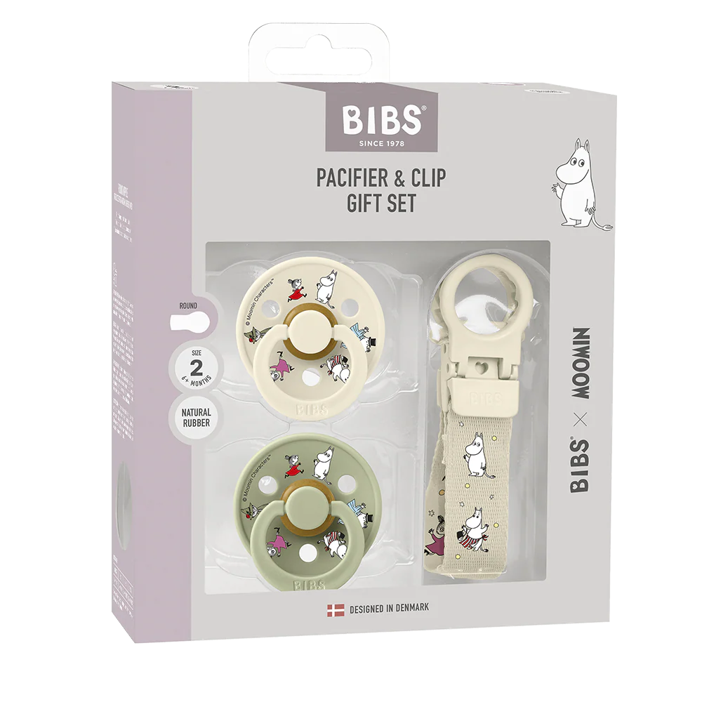 BIBS x Moomin Colour Pacifier & Loop Clip Gift Set - Ivory/Sage