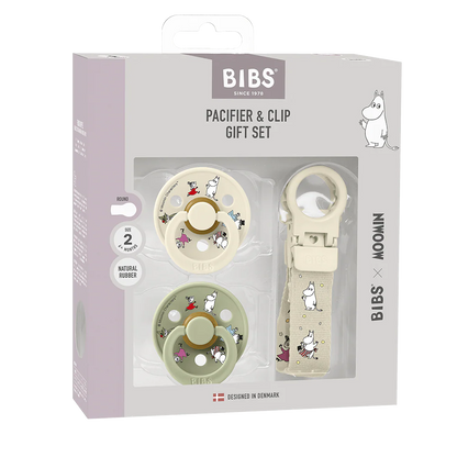 BIBS x Moomin Colour Pacifier & Loop Clip Gift Set - Ivory/Sage