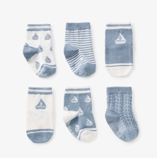 NAUTICAL NON-SLIP SOCKS 6 PK - 0-12M