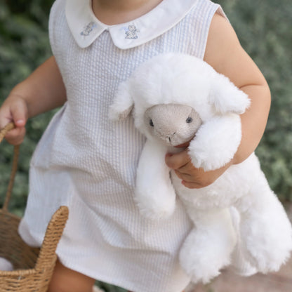 BLUE SEERSUCKER EMBROIDERED BUNNY DRESS