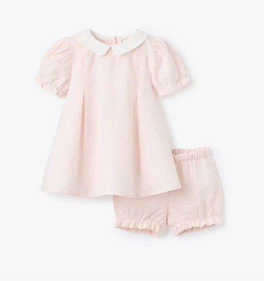PINK SEERSUCKER COLLARED DRESS