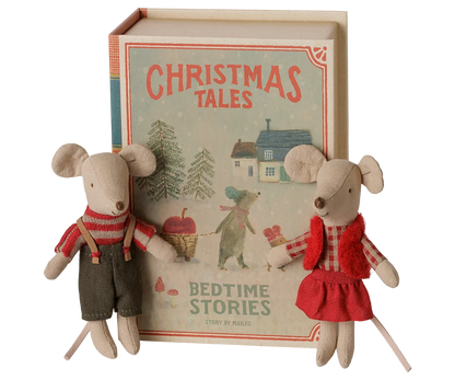 Christmas Twin Mice, Little Sister and Brother in Book