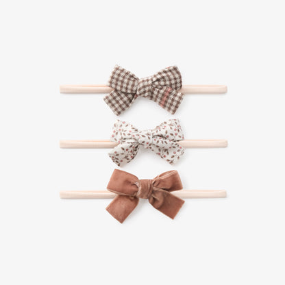 Elegant Baby PLAID, BERRY, & VELVET BOW HEADBAND SET 3 PK