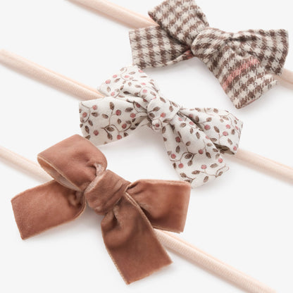 Elegant Baby PLAID, BERRY, & VELVET BOW HEADBAND SET 3 PK