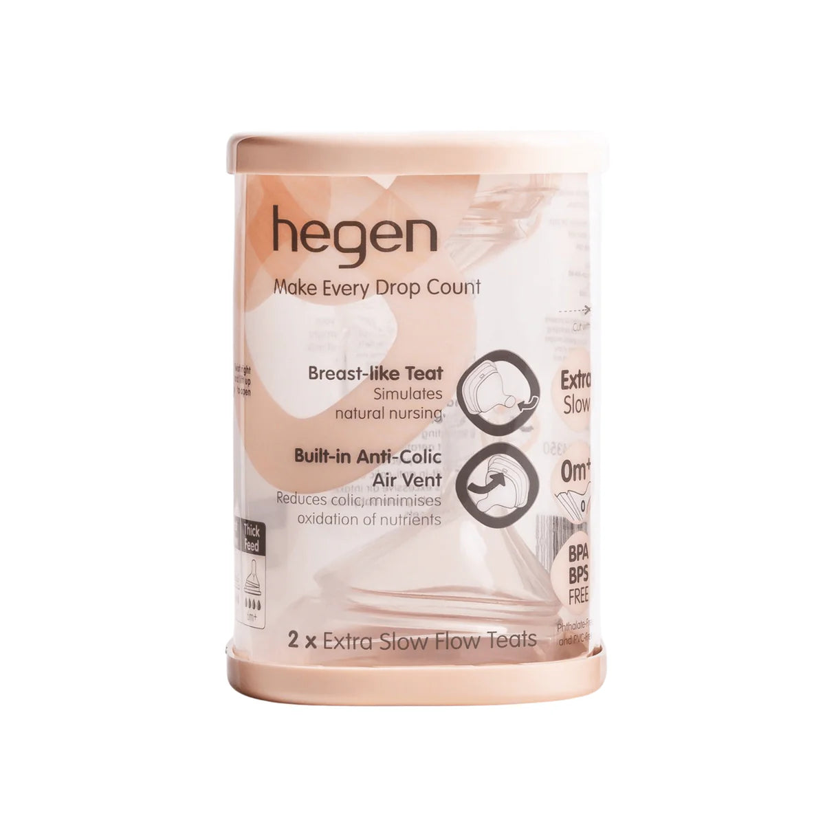 HEGEN NIPPLE EXTRA SLOW FLOW, 2-PACK (0 MONTHS)