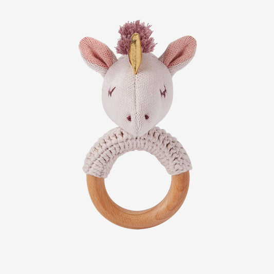 LUNA UNICORN WOODEN BABY RATTLE